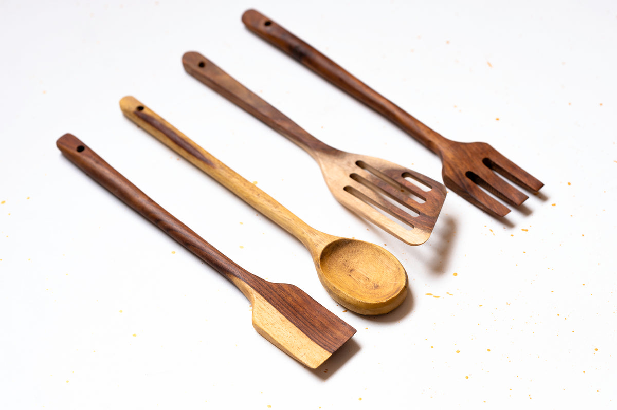 Rustic Kitchen Utensils with Wooden Handles - GEEKYGET