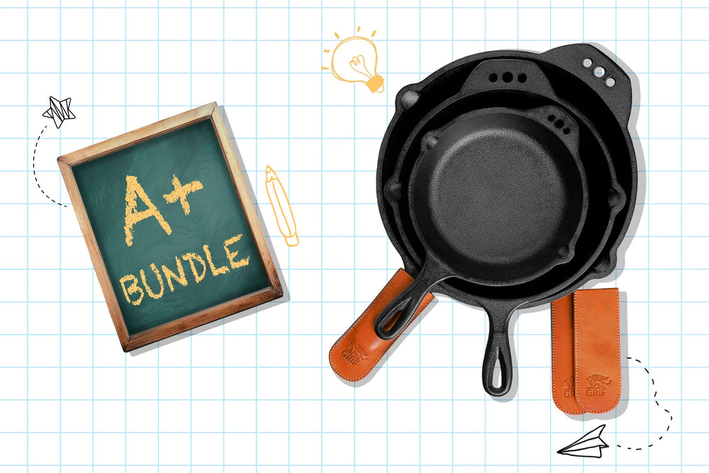 A+ Bundle: 3 SKILLETS AND 3 LEATHER HANDLE COVERS